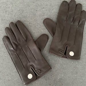 HERMES Brown, Lambskin Leather & Steel Coin Logo Driving Glove Size 7.5